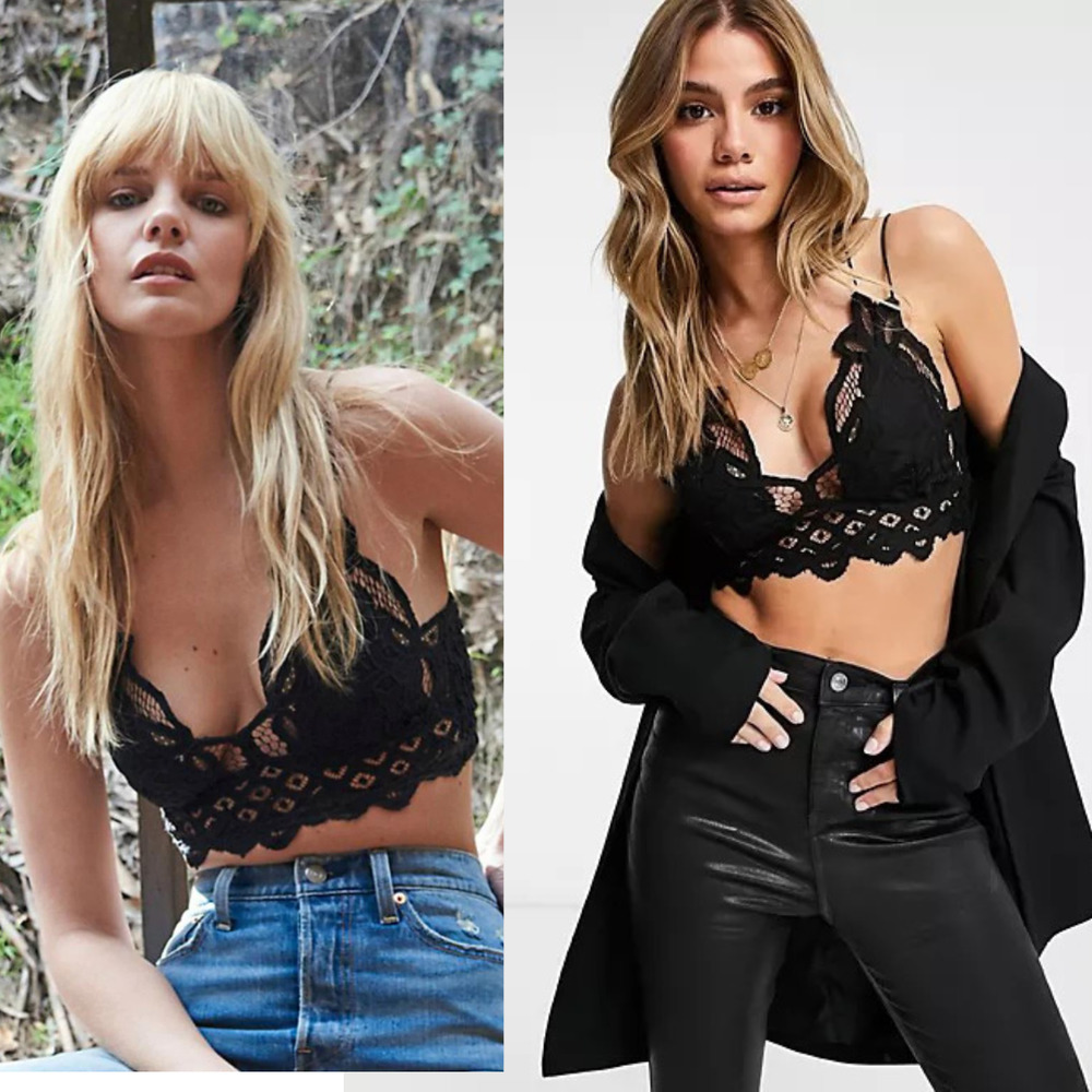 Free People Intimately Adella Black Crochet Lace Strappy Bralette Size XS NWT